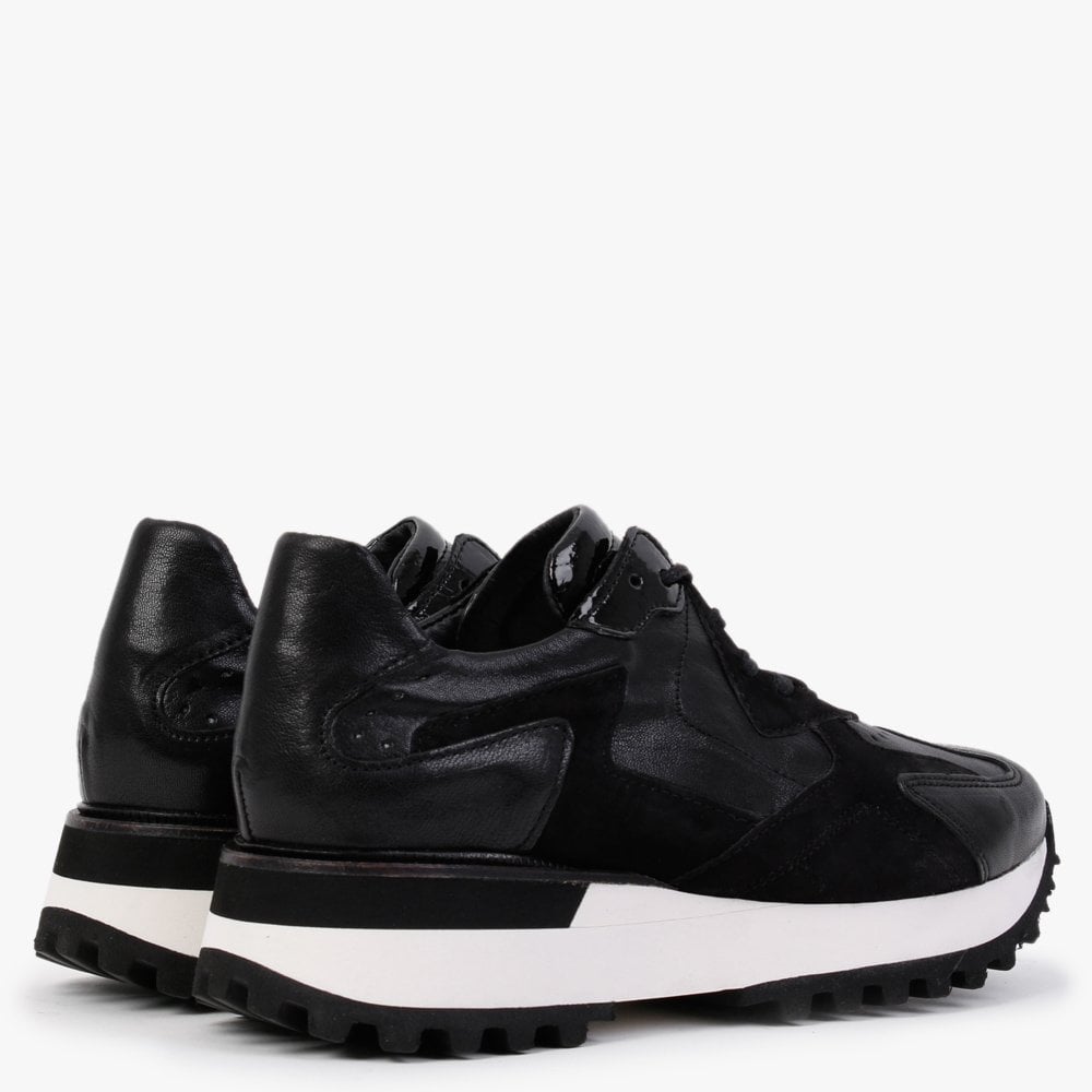 Lovage Black Leather & Suede Trainers