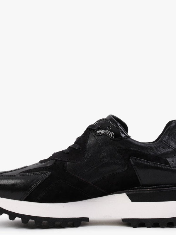 Lovage Black Leather & Suede Trainers