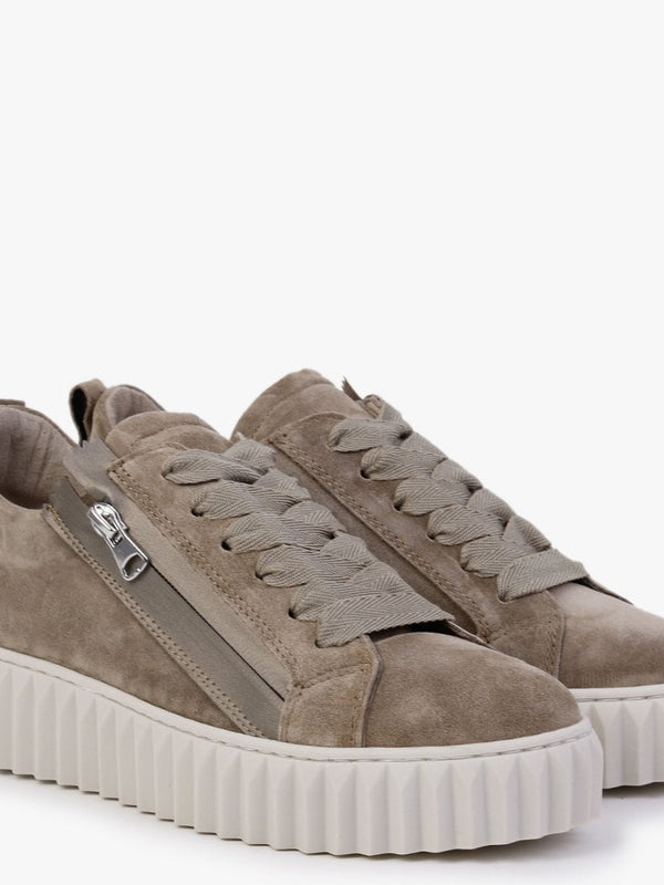 Nutmeg Khaki Suede Flatform Trainers