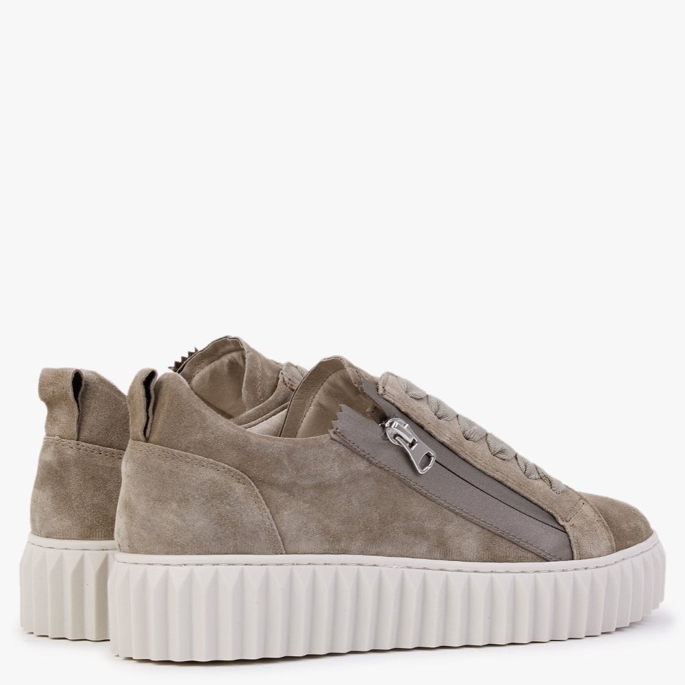 Nutmeg Khaki Suede Flatform Trainers