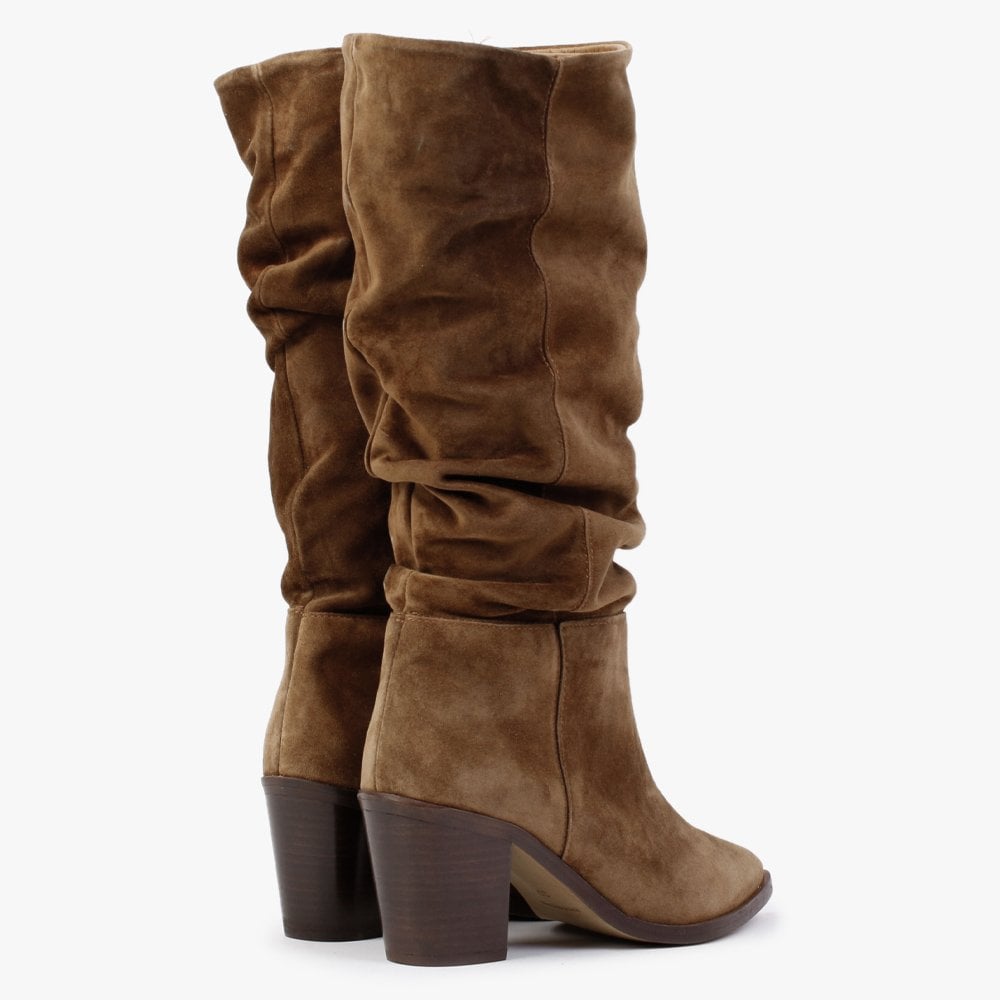 Rosemary Tan Suede Ruched Calf Boots