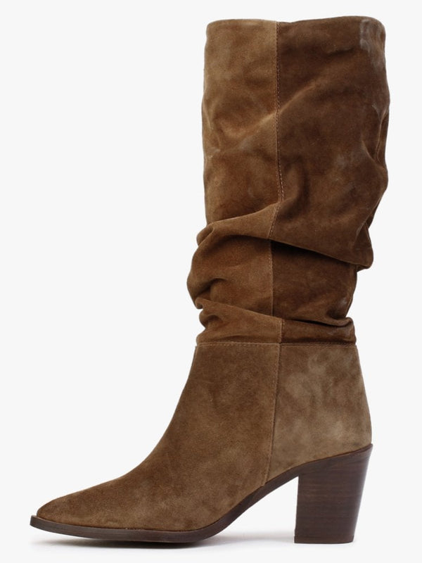 Rosemary Tan Suede Ruched Calf Boots