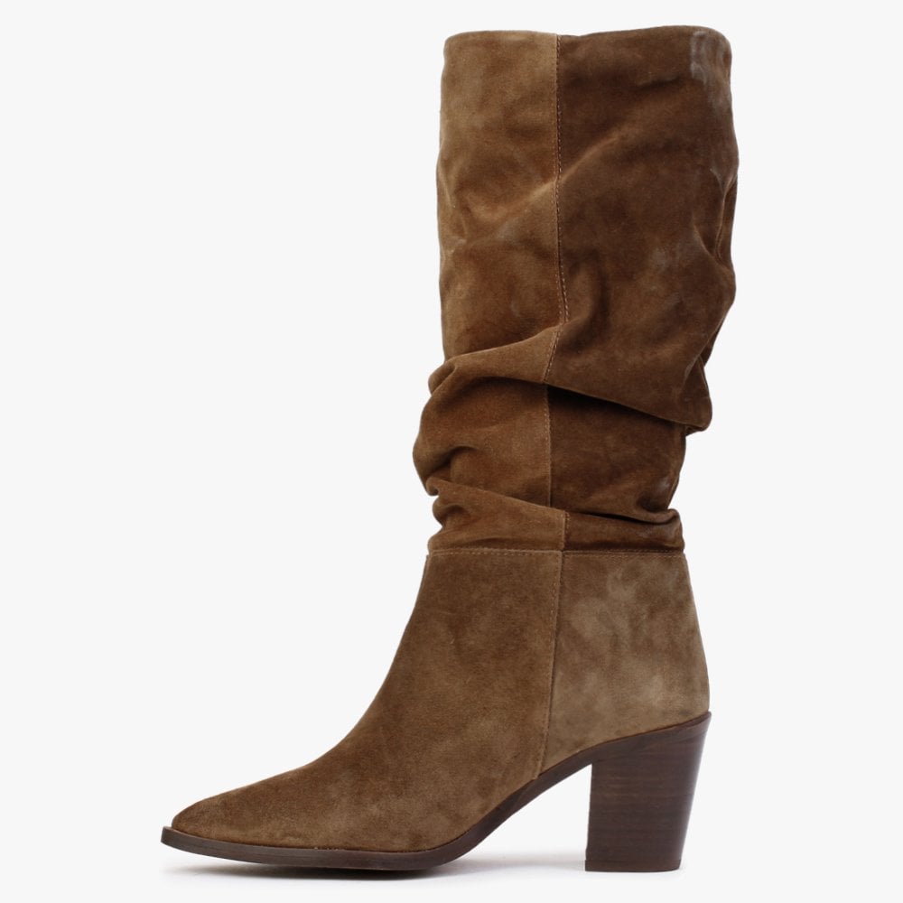 Rosemary Tan Suede Ruched Calf Boots