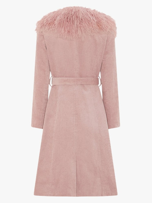 Connie Pink Cord Mongolian Collar Trench Coat