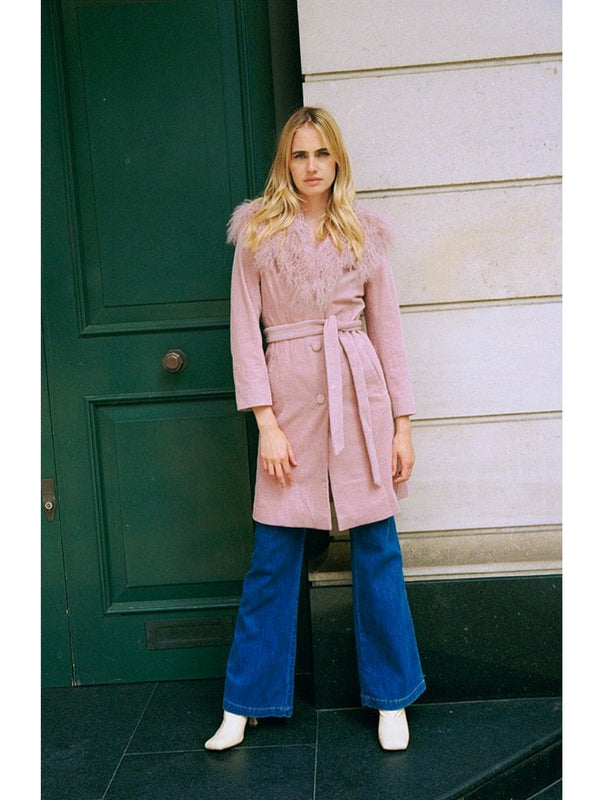 Connie Pink Cord Mongolian Collar Trench Coat