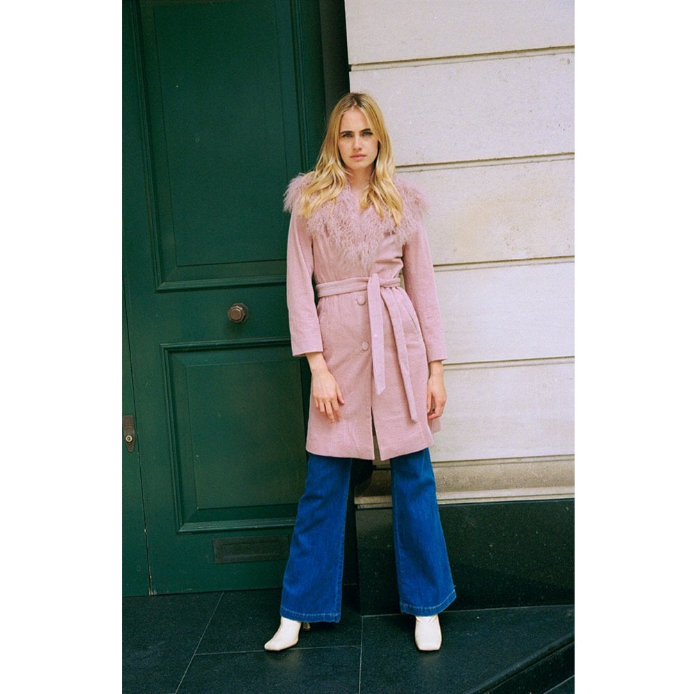 Connie Pink Cord Mongolian Collar Trench Coat