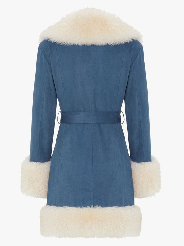 Star Blue Shearling Collar Trench Coat