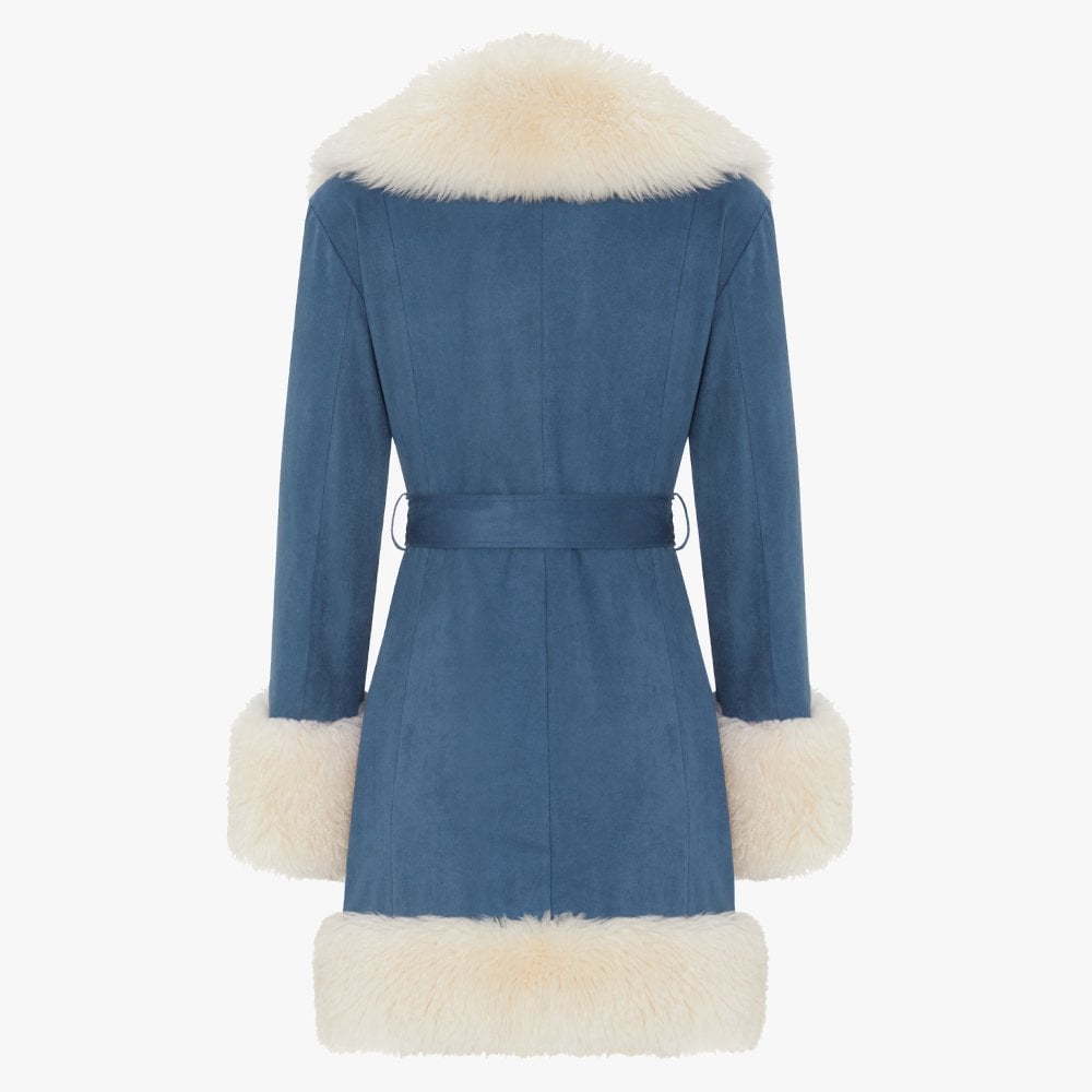 Star Blue Shearling Collar Trench Coat