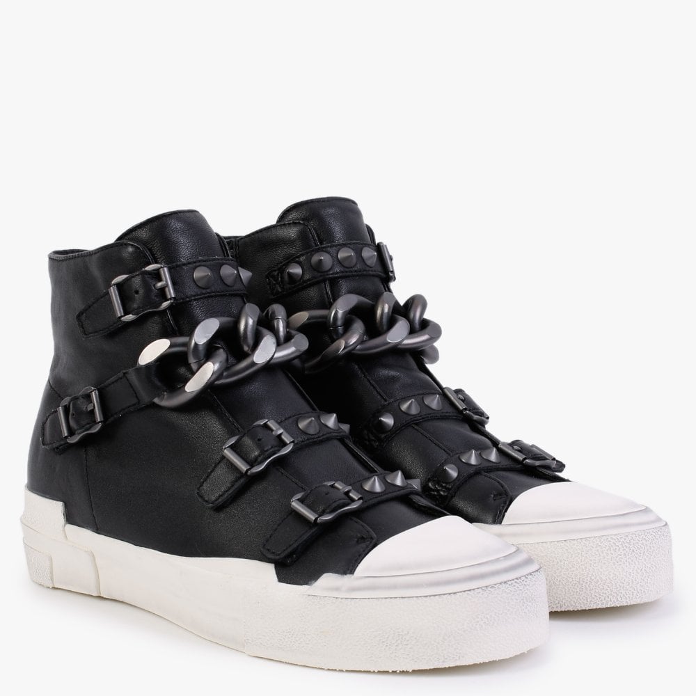 Galaxy Black Gunmetal Chain High Top Trainers