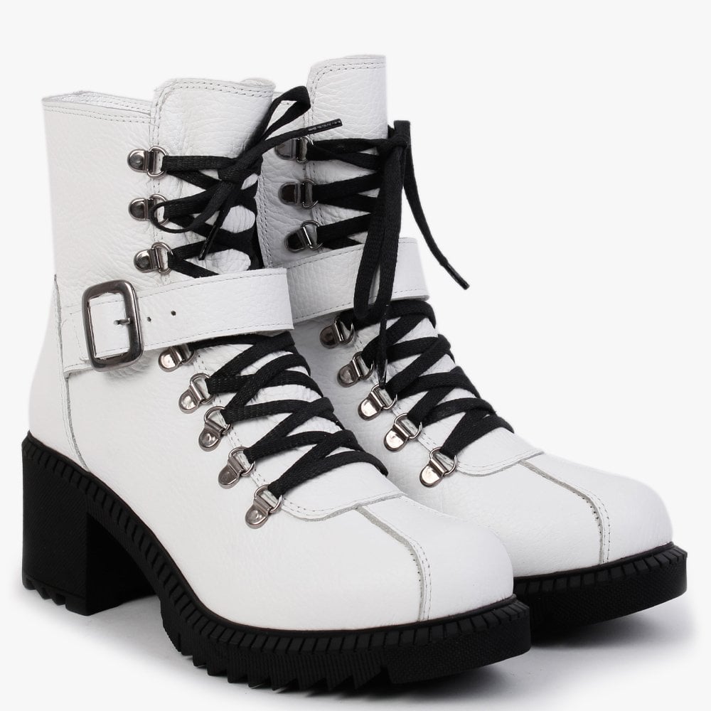 Module White Leather Lace Up Ankle Boots