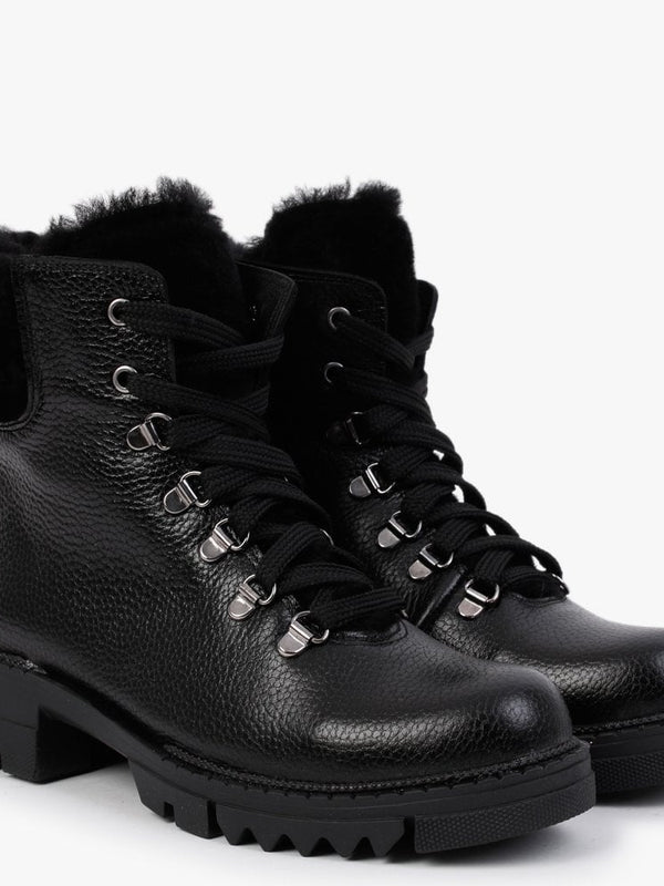 Mostfur Black Leather Snow Boots