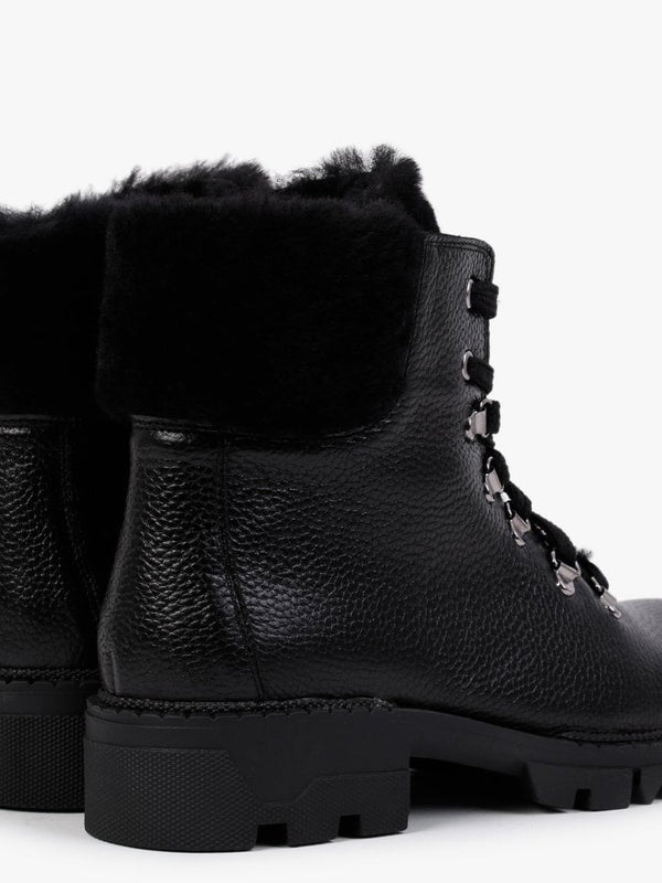 Mostfur Black Leather Snow Boots