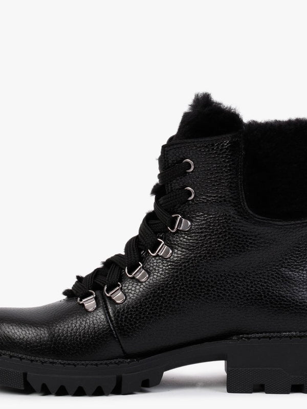 Mostfur Black Leather Snow Boots