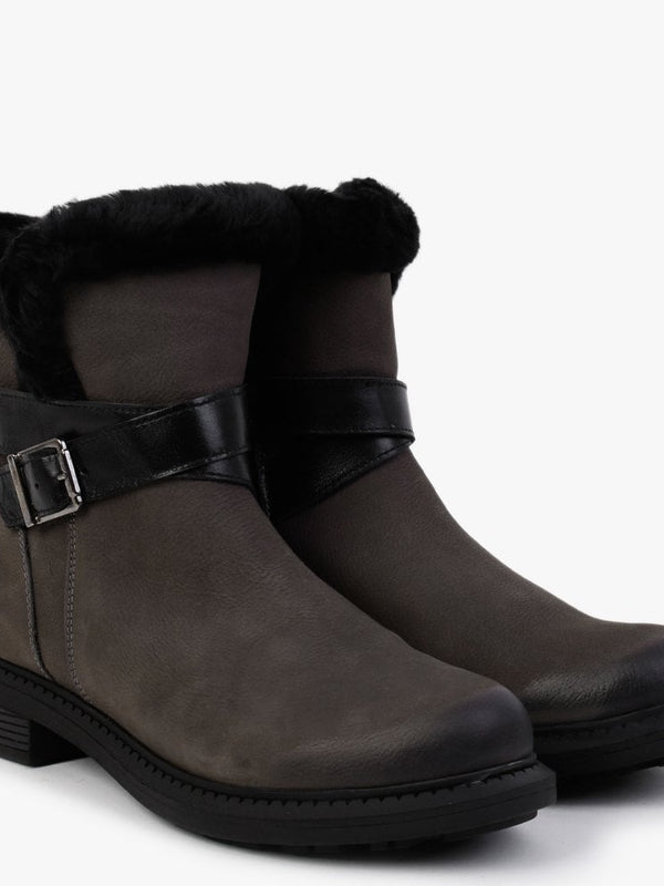 Mostly Grey Nubuck Leather Shearling Ankle Boots