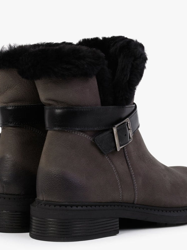 Mostly Grey Nubuck Leather Shearling Ankle Boots