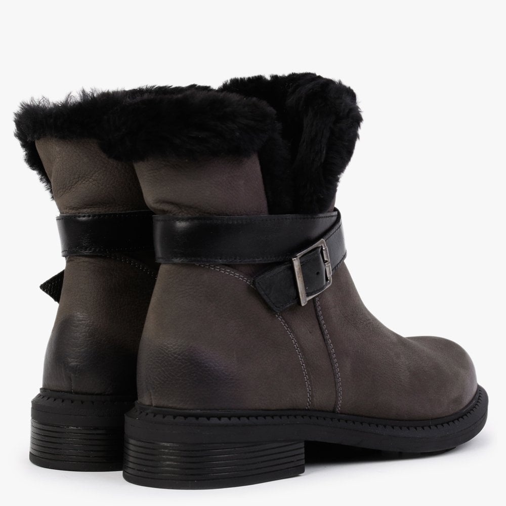 Mostly Grey Nubuck Leather Shearling Ankle Boots
