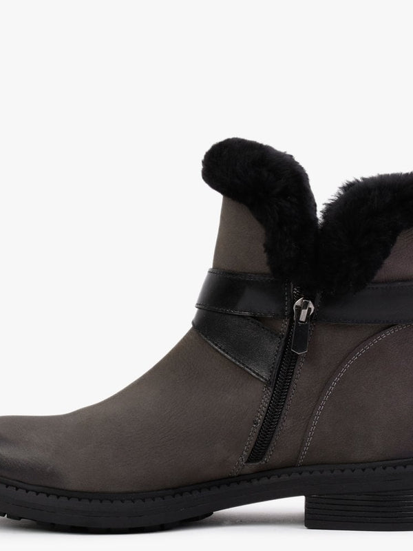 Mostly Grey Nubuck Leather Shearling Ankle Boots