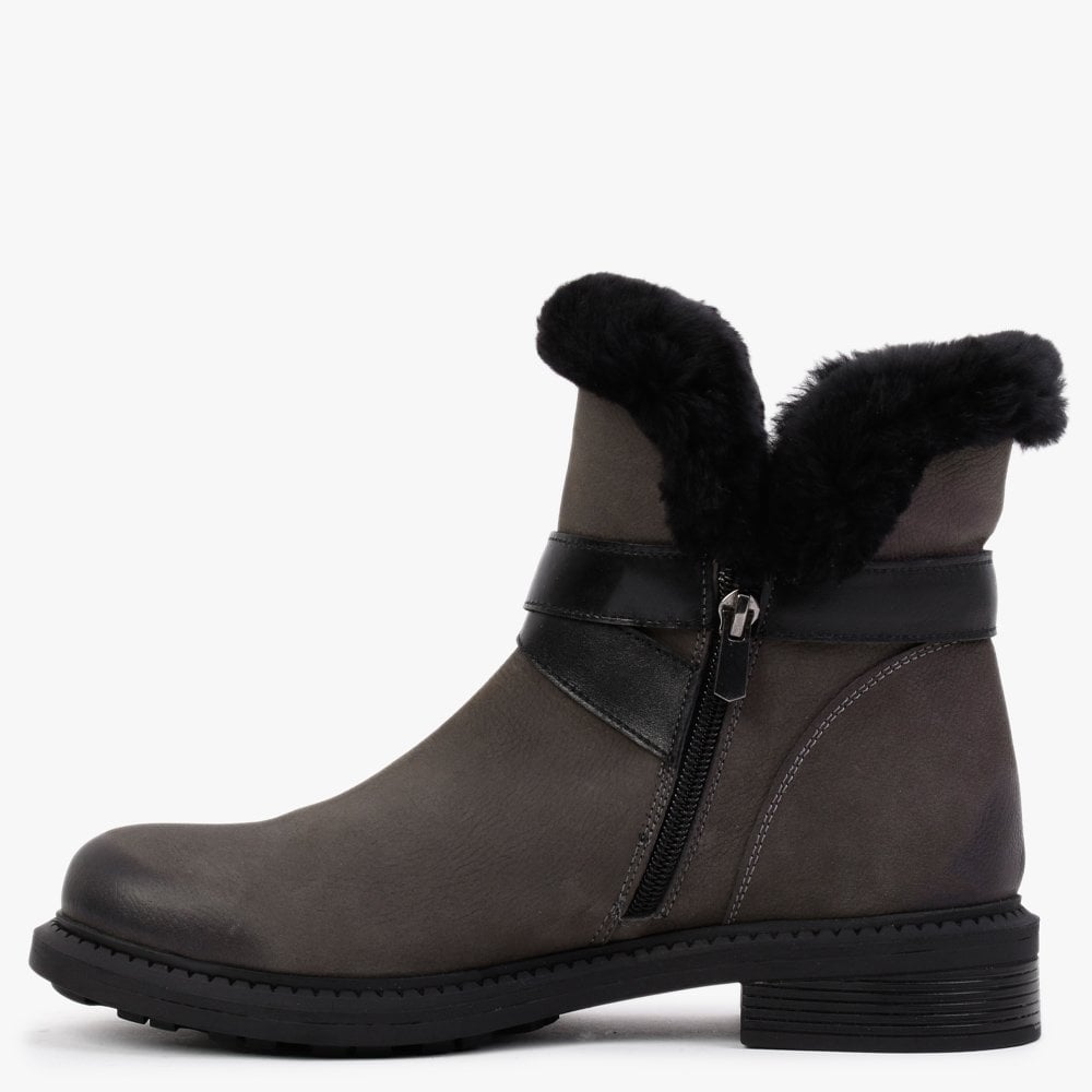 Mostly Grey Nubuck Leather Shearling Ankle Boots