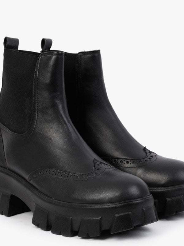Mobro Black Leather Chunky Chelsea Boots