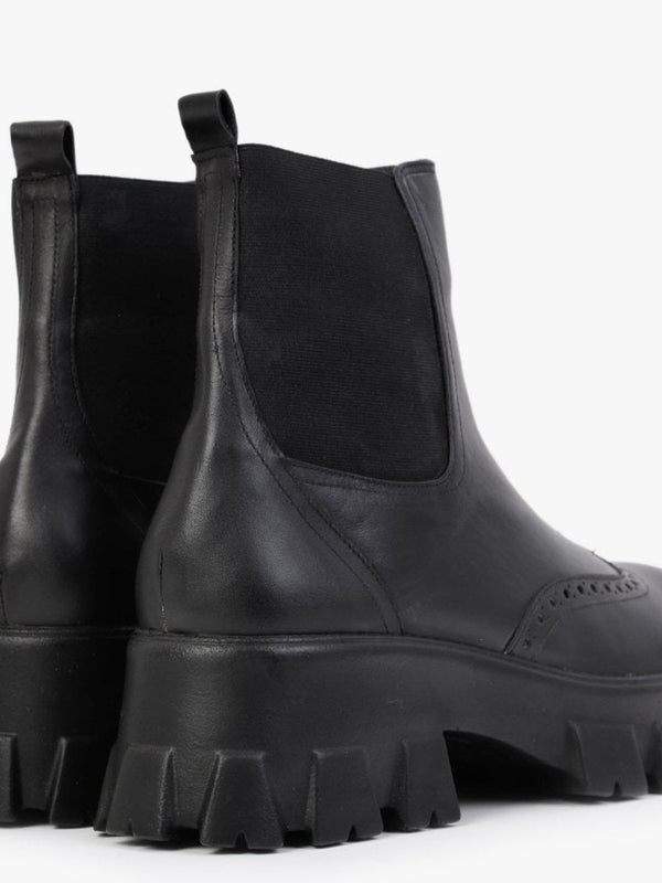 Mobro Black Leather Chunky Chelsea Boots
