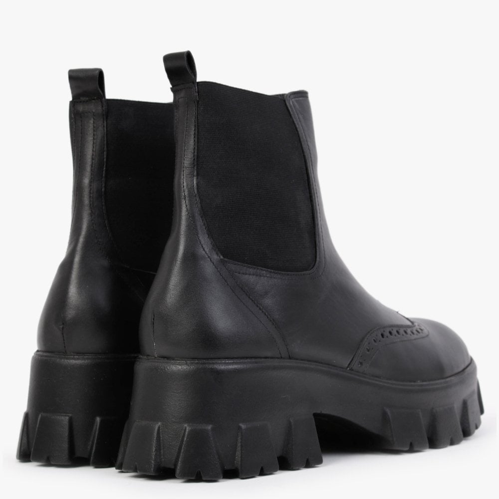 Mobro Black Leather Chunky Chelsea Boots