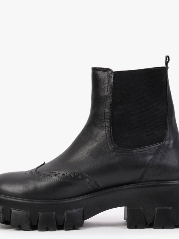 Mobro Black Leather Chunky Chelsea Boots