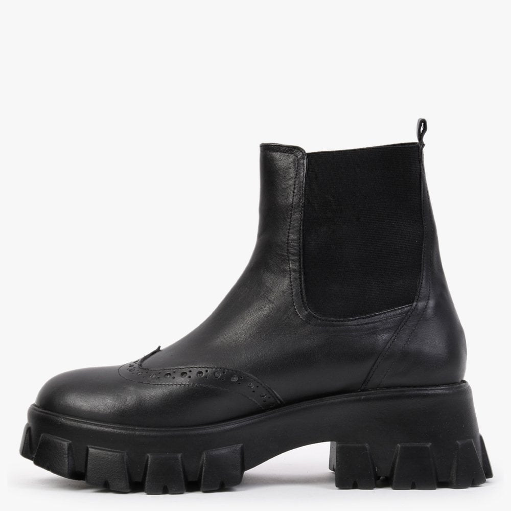 Mobro Black Leather Chunky Chelsea Boots