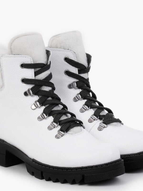 Mostfur White Leather Snow Boots