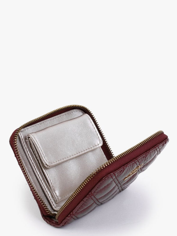 Small Cessily Beet Red Quilted Zip Around Wallet