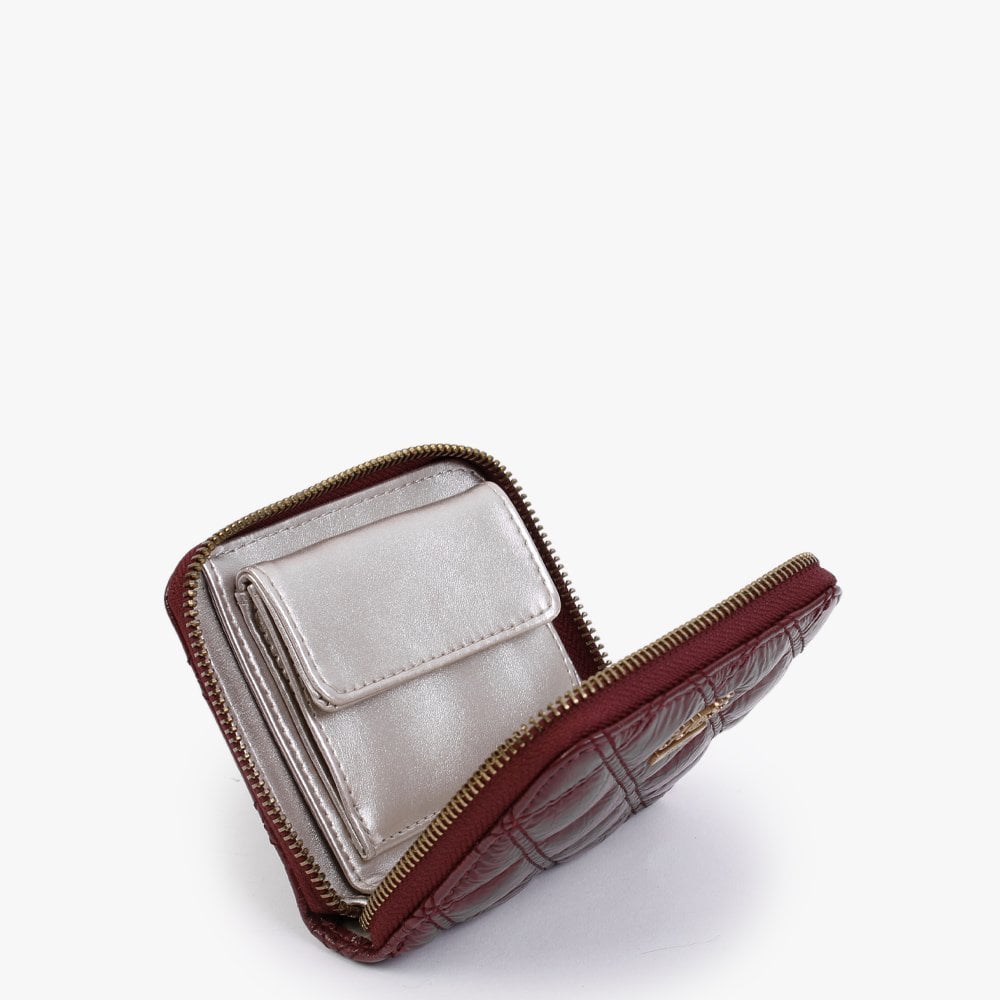 Small Cessily Beet Red Quilted Zip Around Wallet