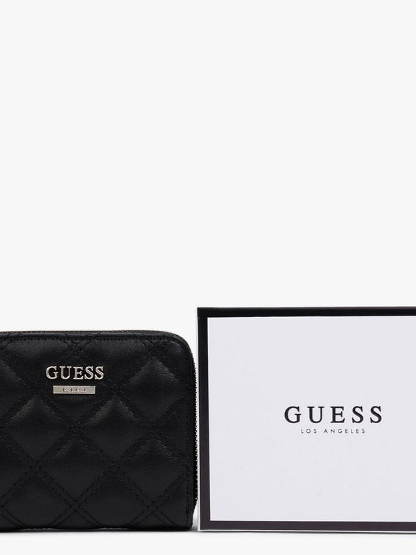 Small Cessily Black Quilted Zip Around Wallet