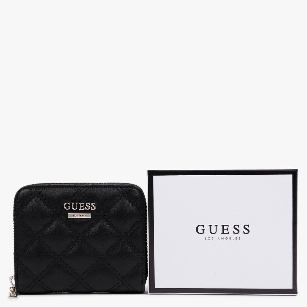 Small Cessily Black Quilted Zip Around Wallet