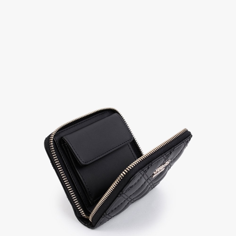 Small Cessily Black Quilted Zip Around Wallet