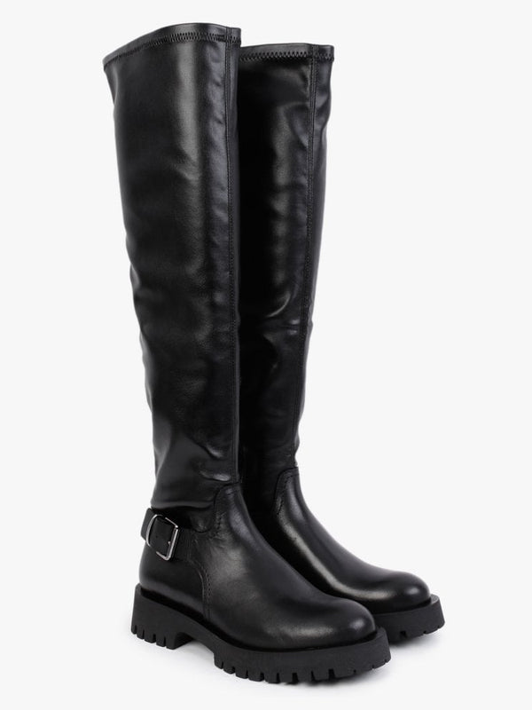 Lupper Black Leather Over The Knee Boots