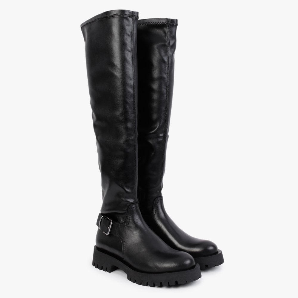 Lupper Black Leather Over The Knee Boots