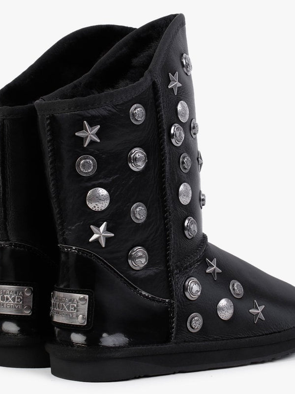 Angel Black Embellished Sheepskin Boots