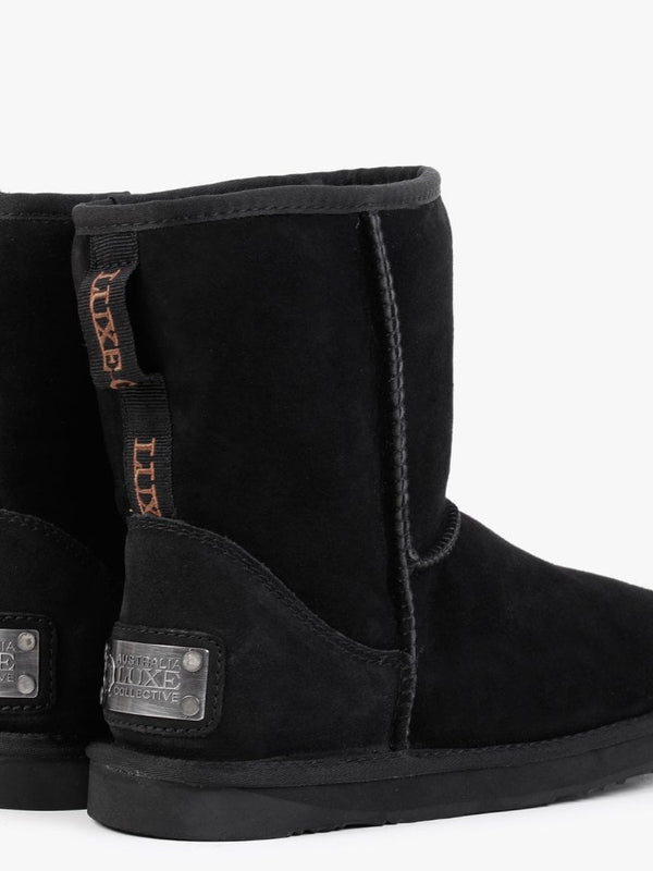 Heritage Short Black Twinface Sheepskin Boots