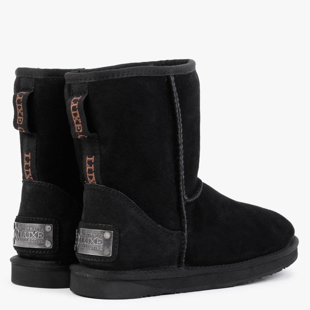 Heritage Short Black Twinface Sheepskin Boots