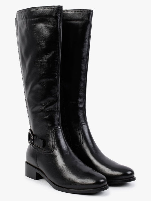 Sesda Black Leather D Ring Knee Boots