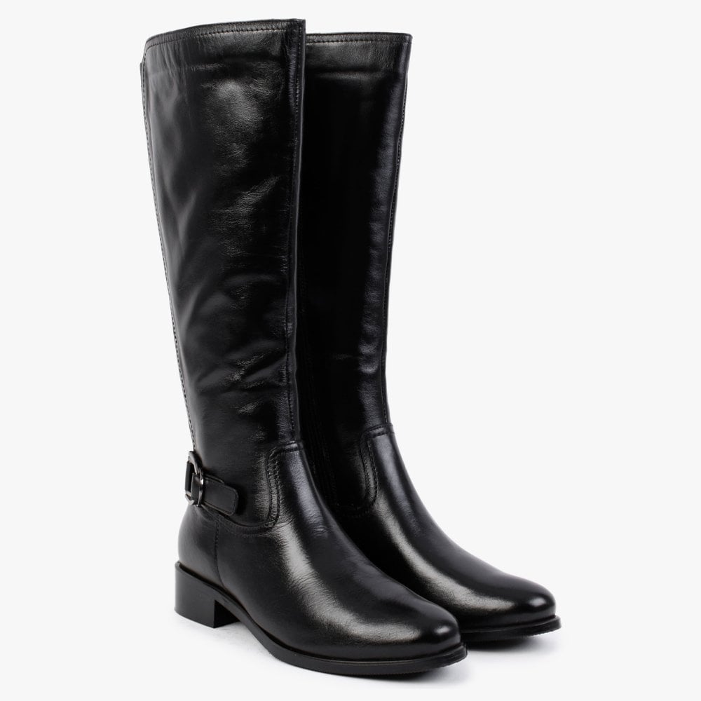 Sesda Black Leather D Ring Knee Boots