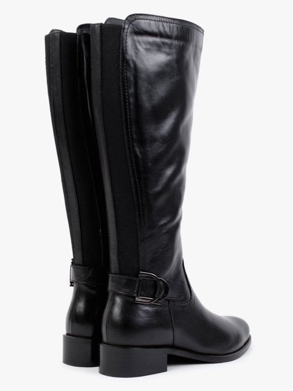 Sesda Black Leather D Ring Knee Boots