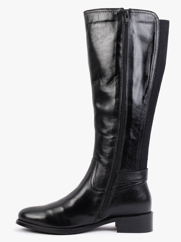 Sesda Black Leather D Ring Knee Boots