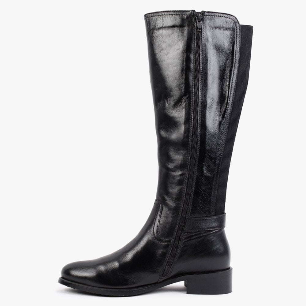 Sesda Black Leather D Ring Knee Boots