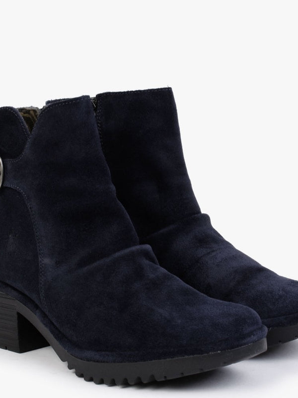 Wina Navy Suede Block Heel Ankle Boots
