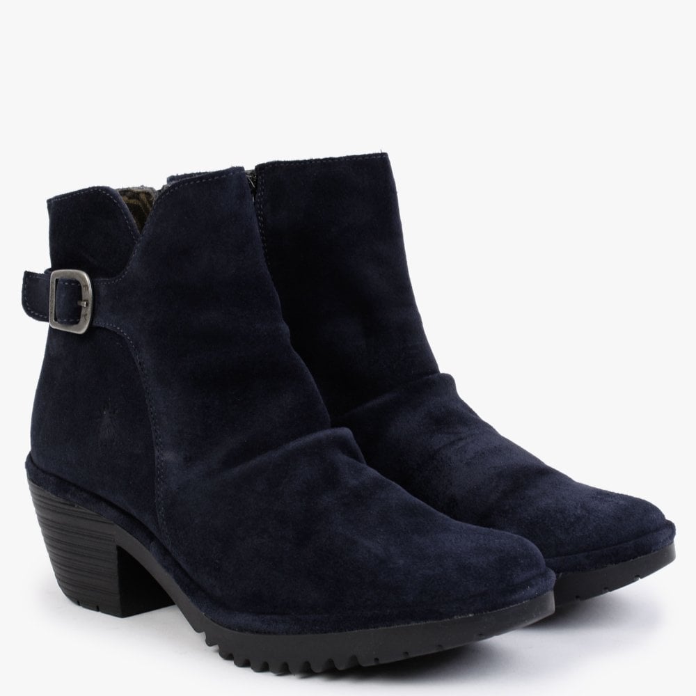 Wina Navy Suede Block Heel Ankle Boots