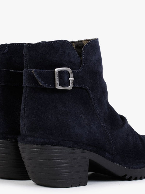Wina Navy Suede Block Heel Ankle Boots