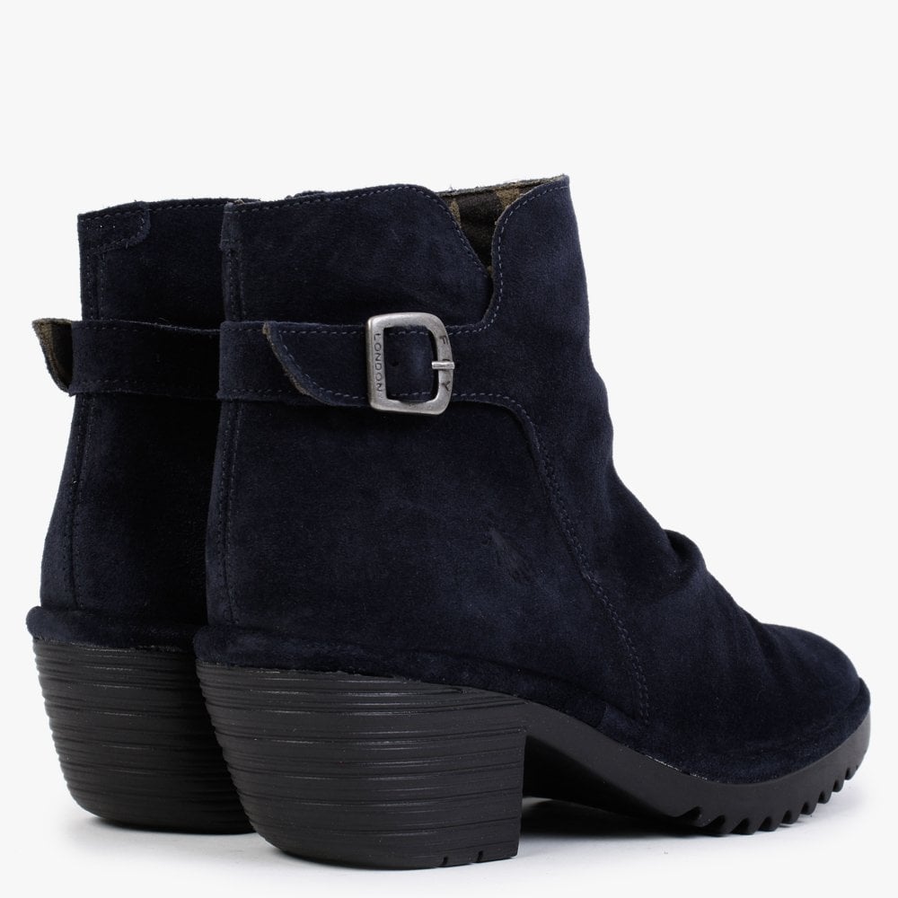 Wina Navy Suede Block Heel Ankle Boots