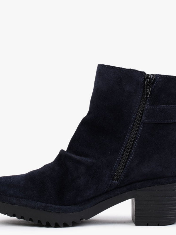 Wina Navy Suede Block Heel Ankle Boots