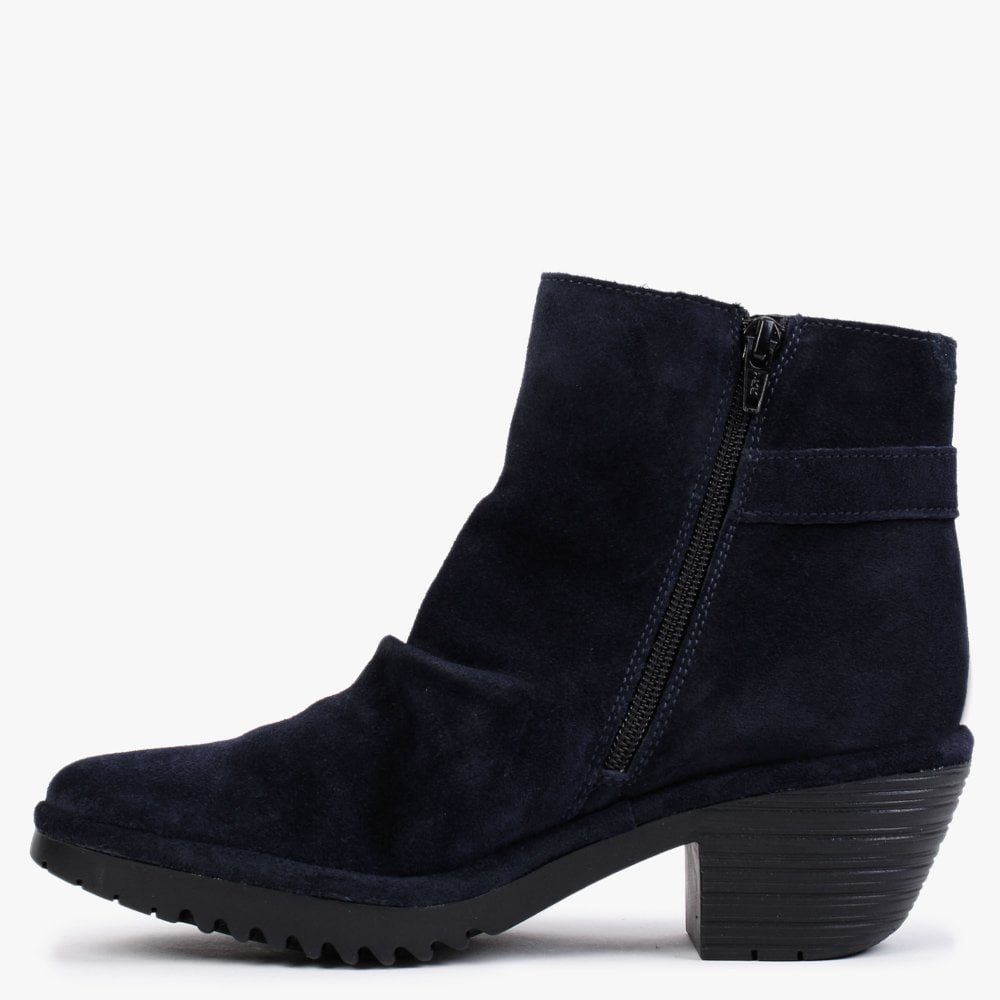 Wina Navy Suede Block Heel Ankle Boots