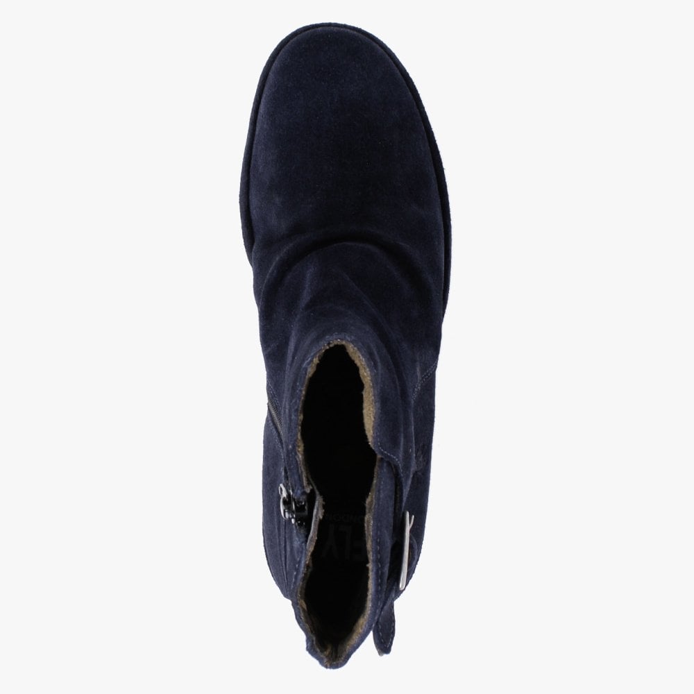 Wina Navy Suede Block Heel Ankle Boots